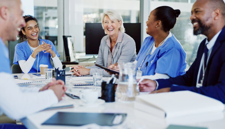Hospital administration meeting with her team