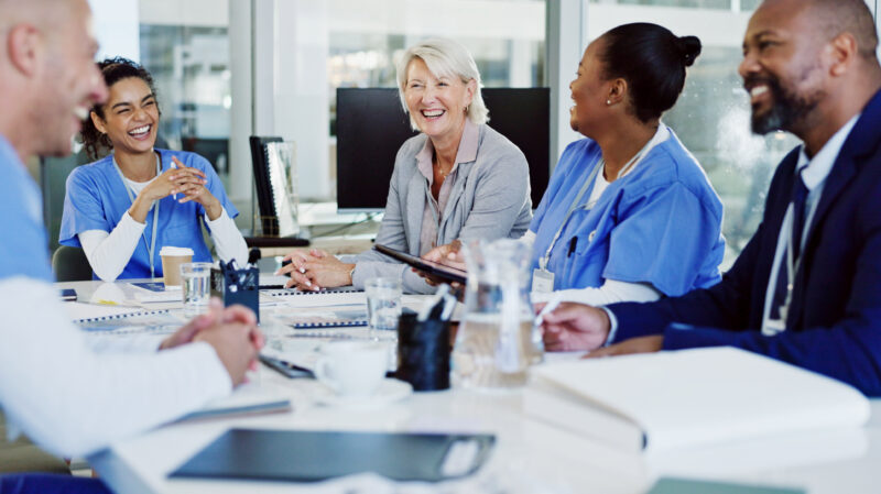 Hospital administration meeting with her team